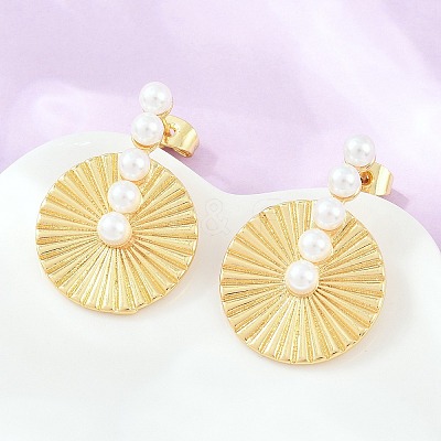 Brass with ABS Imitation Pearl Stud Earrings KK-CBAD104-02G-1