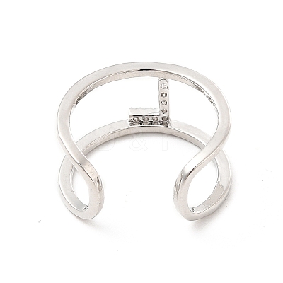 Clear Cubic Zirconia Initial Letter Open Cuff Ring RJEW-A012-01P-L-1