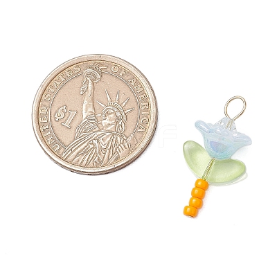 Glass Seed Beads with Imitation Austrian Crystal Beads and 304 Stainless Steel Flat Head Pins and Handmade Lampwork Beads and Iridescent Acrylic Bead Caps Pendants PALLOY-JF03485-02-1
