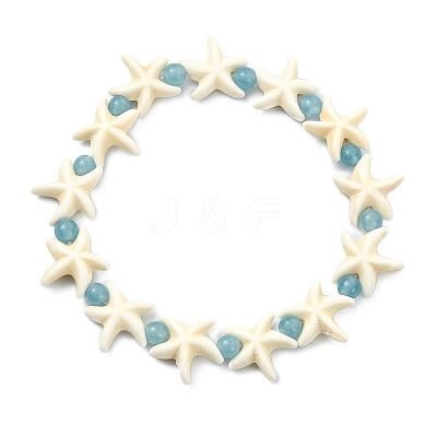 Natural White Jade & Synthetical Turquoise Beaded Bracelets for Women BJEW-JB13916-1