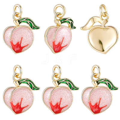 8Pcs Brass Enamel Peach Charms KK-BBC0025-20-1