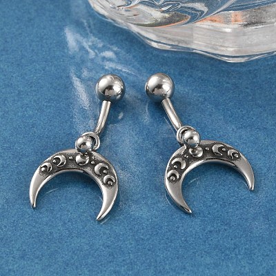 Crescent Moon 316 Surgical Stainless Steel Dangle Belly Button Rings EJEW-G416-17AS-1