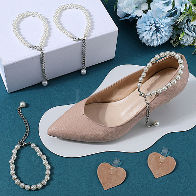 2 Sets 2 Styles Plastic Imitation Pearl Beaded Shoelace Bands FIND-GF0007-06B-1