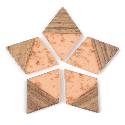 Transparent Resin & Walnut Wood Pendants RESI-S389-012A-B04-1