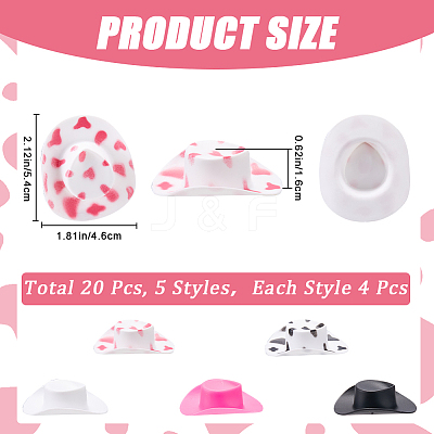 20Pcs 5 Styles Plastic Mini Western Cowboy Cowgirl Hat DOLL-CP0001-05-1