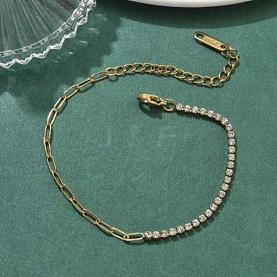 304 Stainless Steel Paperclip Chain & Rhinestone Cup Chains  Bracelets for Women BJEW-D456-06G-01-1