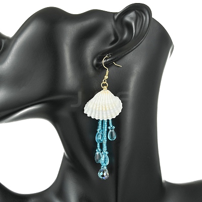 Shell & Glass Seed Bead Dangle Earrings EJEW-MZ00740-1
