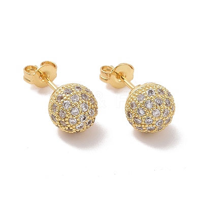 Clear Cubic Zirconia Disco Ball Stud Earrings EJEW-C030-01-1