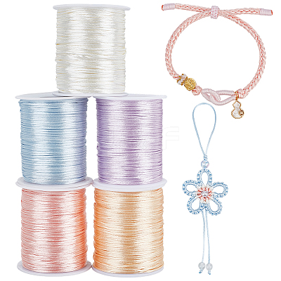 5 Rolls 5 Colors Nylon/Polyester Rattail Satin Cord WCOR-BC0001-04B-1