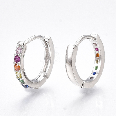 Brass Micro Pave Cubic Zirconia Huggie Hoop Earrings X-EJEW-S201-40P-1