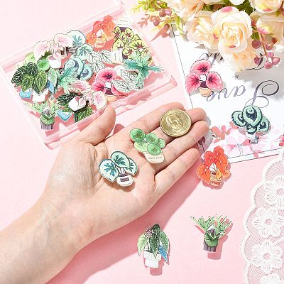 24Pcs 12 Styles Plant Acrylic Lapel Pin Brooch Pin JEWB-CJ0003-38-1