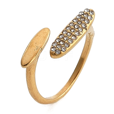 Oval 304 Stainless Steel Rhinestone Open Cuff Ring for Women RJEW-Z076-01G-1