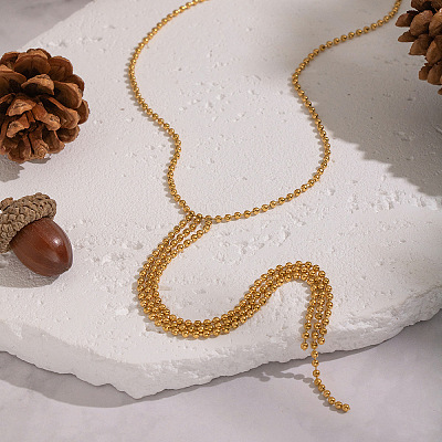 304 Stainless Steel Ball Chain Tassel Y Necklaces for Women LS-NJEW-Z104-01G-1
