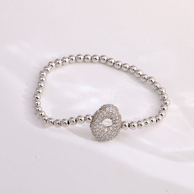Brass Micro Pave Clear Cubic Zirconia Beaded Stretch Bracelets for Women FS-WG5260F-14-1