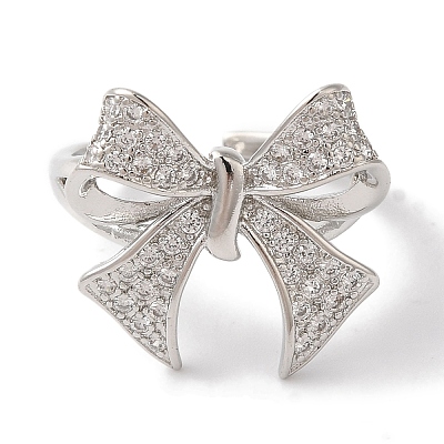 Bowknot Brass Micro Pave Clear Cubic Zirconia Open Cuff Rings for Women LS-RJEW-C098-11P-1
