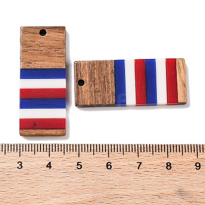 Independence Day Opaque Striped Resin & Walnut Wood Pendants RESI-U010-02X-1