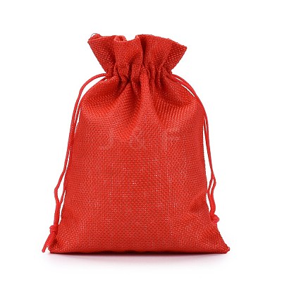 Polyester Imitation Burlap Packing Pouches Drawstring Bags ABAG-R004-18x13cm-01-1