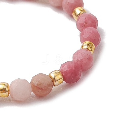 Natural Rhodonite Beaded Stretch Rings for Women RJEW-JR00868-09-1