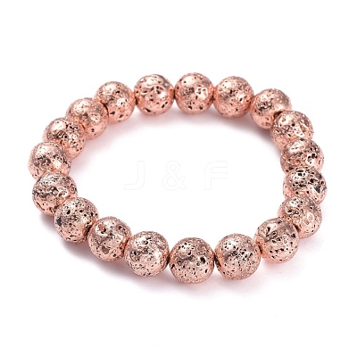 Electroplated Natural Lava Rock Beads Stretch Bracelets BJEW-G623-01RG-10mm-1