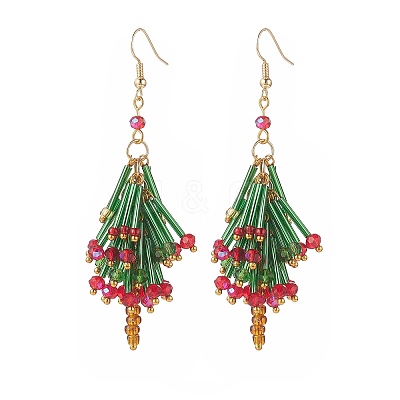 Glass Beaded Christmas Tree Dangle Earrings EJEW-JE05153-1