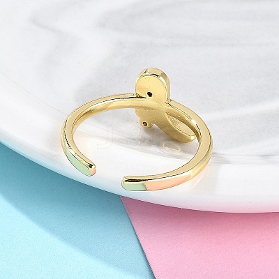 Rack Plating Brass Micro Pave Cubic Zirconia Open Cuff Rings for Women KK-K392-59G-05-1