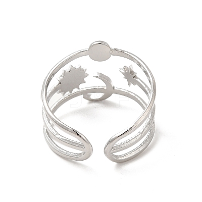 Tarnish Resistant Star & Moon & Sun 304 Stainless Steel Open Cuff Ring Findings STAS-E066-10P-1