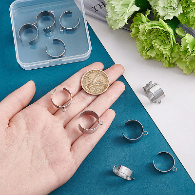 10Pcs 2 Size Stainless Steel Open Cuff Finger Ring Components STAS-UN0038-76-1