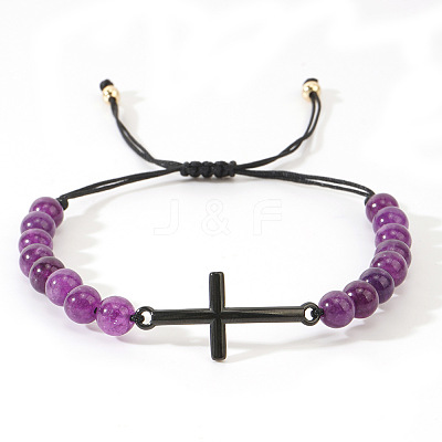 Natural Amethyst Round Bead Braided Bead Bracelets FL7803-6-1