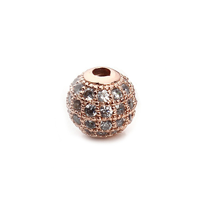Round Brass Micro Pave Cubic Zirconia Beads ZIRC-N016-01RG-8mm-1