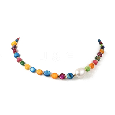 Dyed Natural Shell Nuggets & Shell Pearl Beaded Necklaces NJEW-JN06394-1