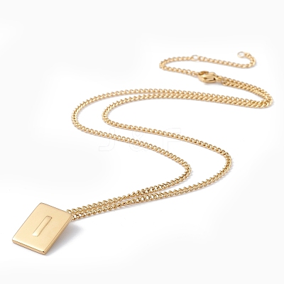 Stainless Steel Initial Letter Rectangle Pendant Necklace for Men Women LS-NJEW-E090-01G-09-1
