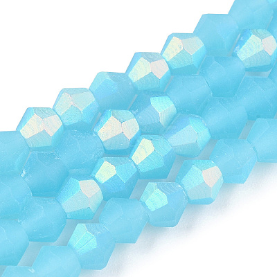 Imitation Jade Bicone Frosted Glass Bead Strands GLAA-F029-JM4mm-A03-1