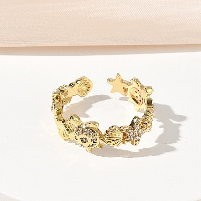 304 Stainless Steel Cubic Zirconia Cuff Open Rings for Women RJEW-Z122-02G-02-1