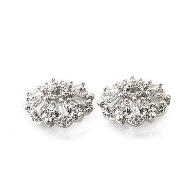 Flower Brass Micro Pave Clear Cubic Zirconia Bead Caps KK-V008-31P-1