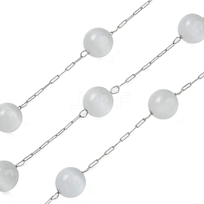 304 Stainless Steel with Glass Cat Eye Link Chains CHS-G038-08P-05-1