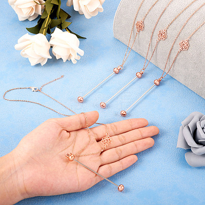 304 Stainless Steel Rose Flower Chain Necklaces NJEW-TAC0021-1