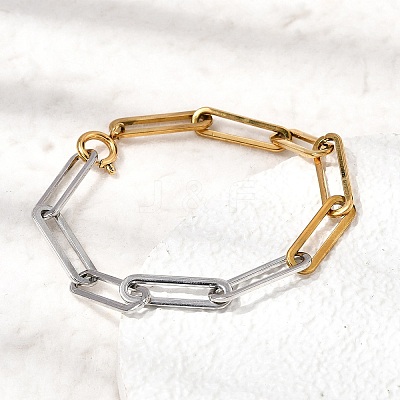 Two Tone 304 Stainless Steel Paperclip Chain Bracelets for Women BJEW-G786-01GP-02-1