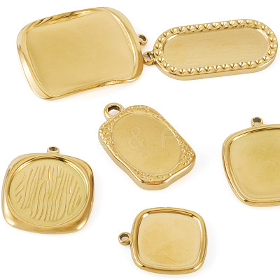 6Pcs 6 Styles 304 Stainless Steel Pendant Cabochon Settings STAS-TA0005-71G-1