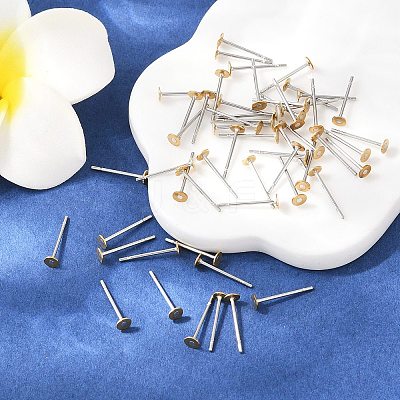 304 Stainless Steel Stud Earring Settings with Flat Round Brass Head X-STAS-R073-01-1