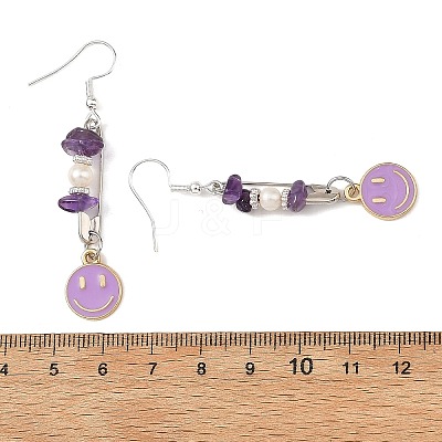 Natural Gemstone & Alloy Enamel & Iron Dangle Earrings for Women EJEW-JE07405-1