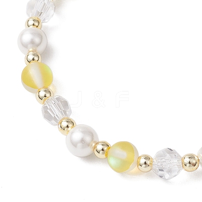 5Pcs Frosted Dyed Synthetic Moonstone & Shell Pearl Round Beads Stretch Bracelets BJEW-JB11822-1