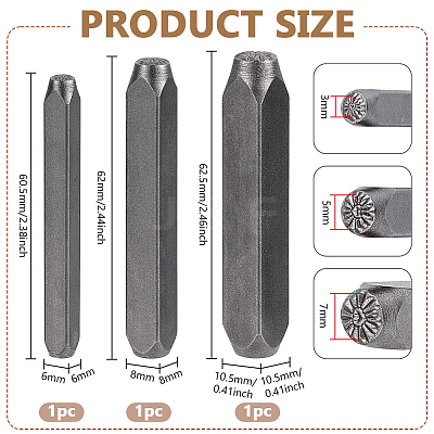 3Pcs 3 Styles Steel Leather Stamps AJEW-BC0008-98A-1
