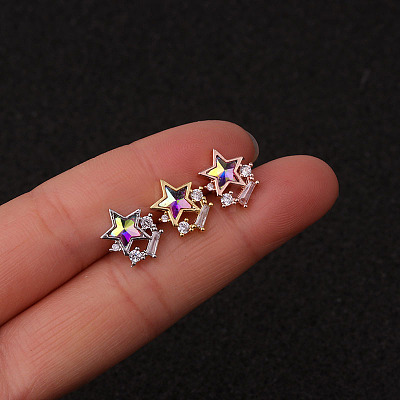 316L Surgical Stainless Steel Micro Pave Clear Cubic Zirconia Cartilage Earrings WG35DE6-01-1