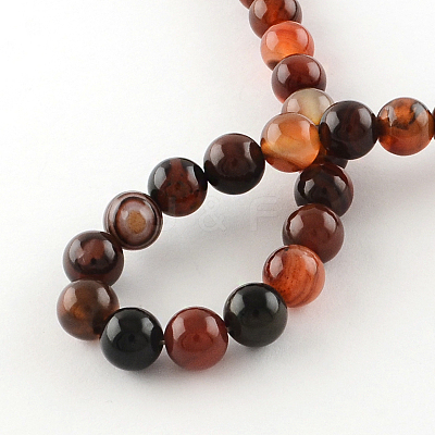 Dyed Natural Striped Agate/Banded Agate Round Bead Strands G-R342-4mm-02-1