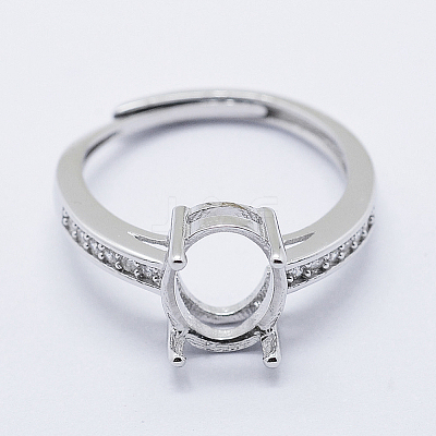 Anti-Tarnish Rhodium Plated 925 Sterling Silver Finger Ring Components STER-G027-18P-1
