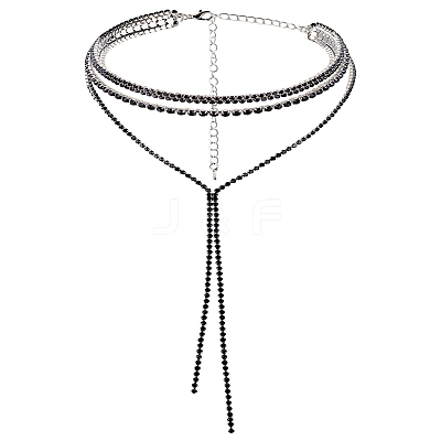 1Pc Brass Jet Rhinestone Cup Chain Lariat Necklaces NJEW-LP0001-56-1