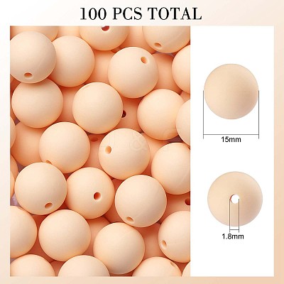 100Pcs Silicone Beads Round Rubber Bead 15MM Loose Spacer Beads for DIY Supplies Jewelry Keychain Making JX449A-1