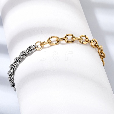 Two Tone 304 Stainless Steel Cable Chain & Rope Chain Bracelets for Women BJEW-G786-01GP-01-1