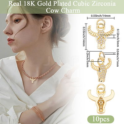 10Pcs Brass Micro Pave Cubic Zirconia Charms KK-BBC0024-920-1