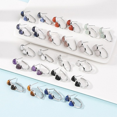 Valentine's Day Heart Natural & Synthetic Mixed Stone Stud Earrings EJEW-T053-01P-1